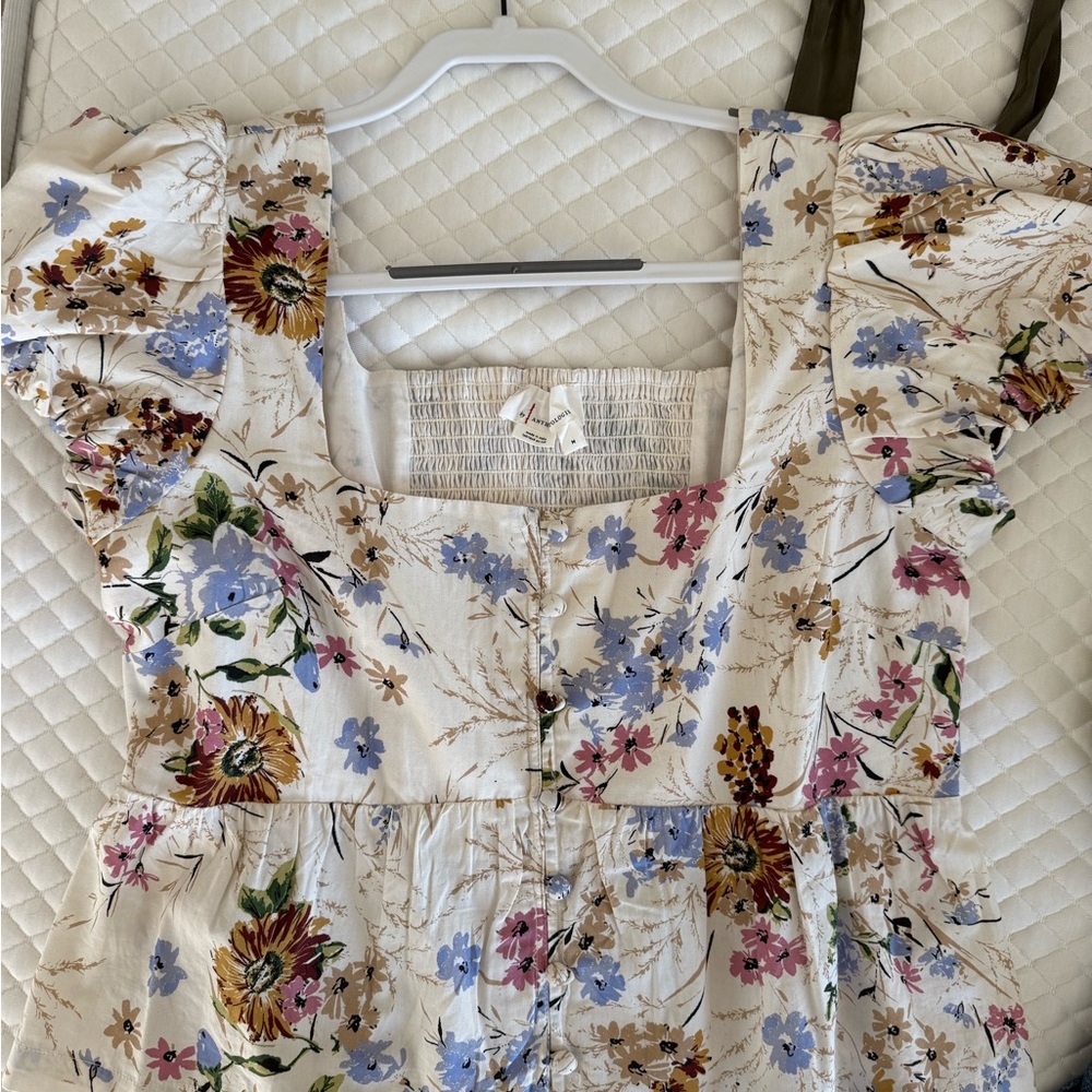 Anthropologie Floral Blouse - Cream, Blue, Pink